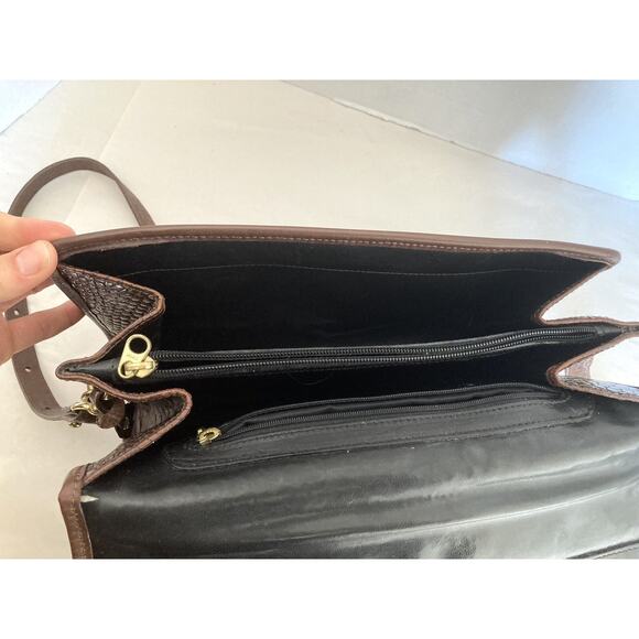 Vintage BRAHMIN Brown Leather Croco Medium CrossBody Shoulder Satchel Purse - Picture 4 of 15